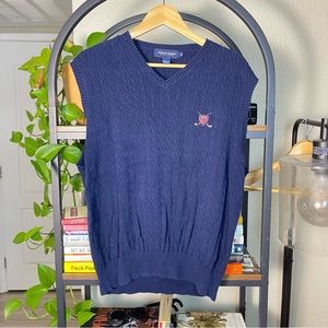 Vintage Polo Ralph Lauren Sweater Vest Mens XL Blue Cable Knit Pullover
